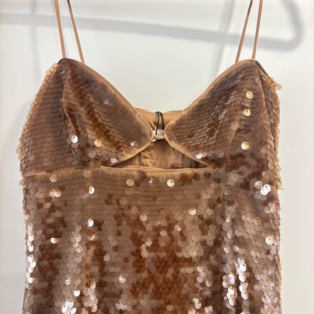 NWT Susana Monaco Sheer Sequin String Cut Out Dress Caramel Size XS/Small - Picture 4 of 7